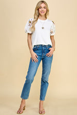 Ivory Floral Puff Sleeve Blouse