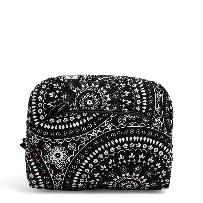 Vera Bradley - Large Cosmetic Bag in Recycled Cotton in Black Bandana Medallion