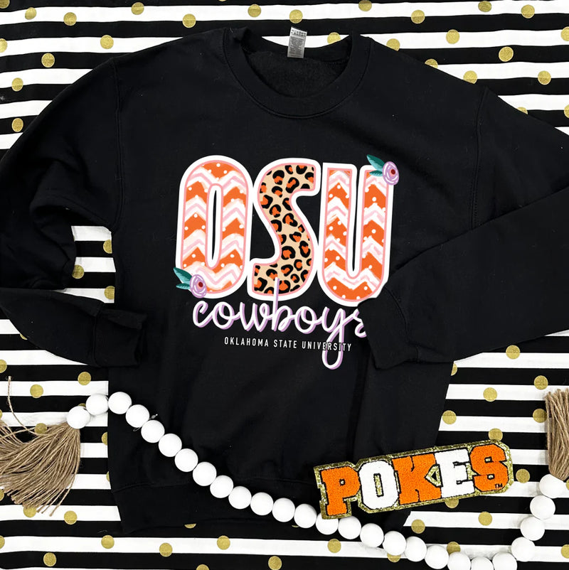 Calamity Jane - Oklahoma State OSU Leopard & Chevon Mixed Patterns Sweatshirt