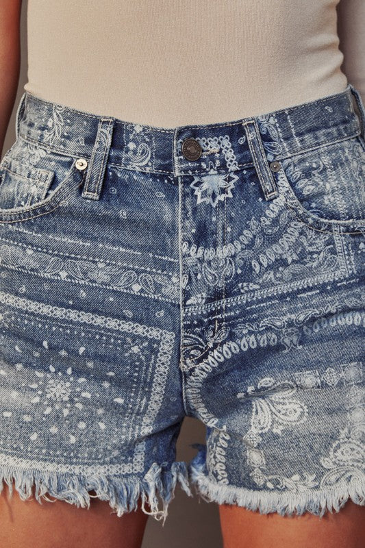 High Rise Bandana Print Shorts