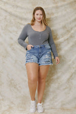 Kancan Sandrine Ultra High Rise Mom Shorts Plus- Medium Wash