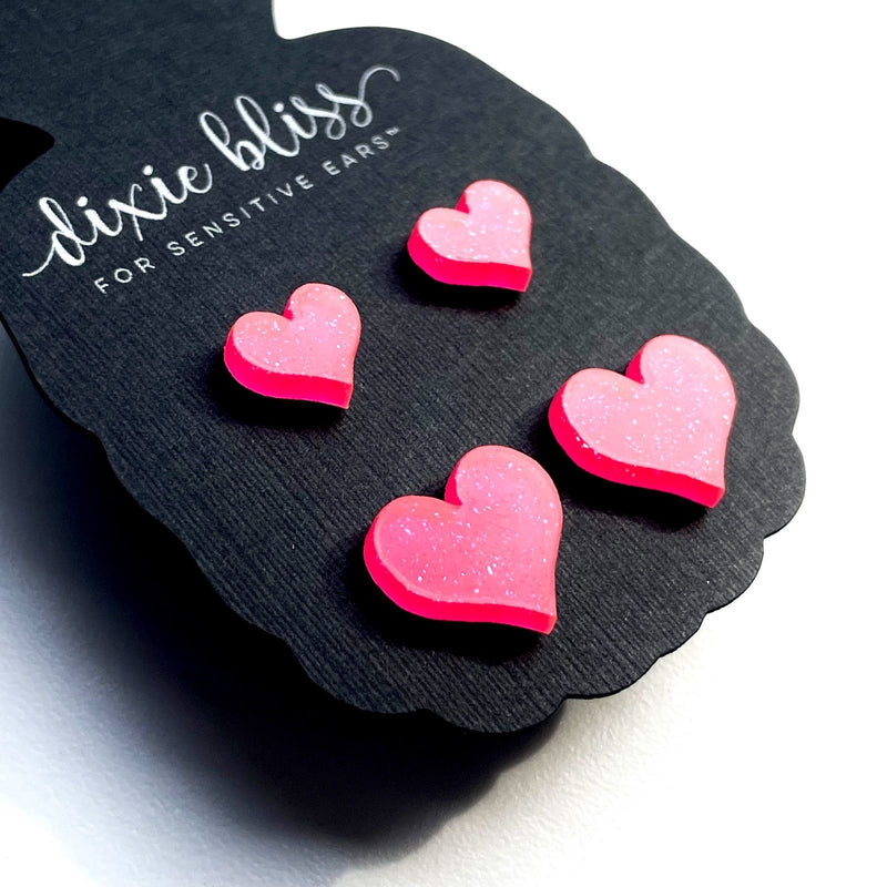 Dixie Bliss - Mommy & Me Hearts in Neon Pink Shimmer